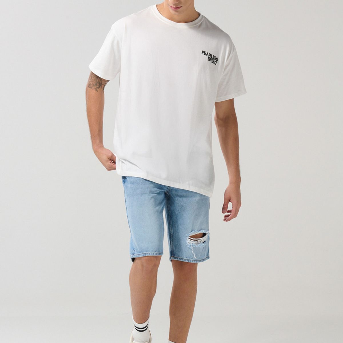 KOAJ - KOAJ Camiseta unicolor oversize manga corta estampada en alg Hombre