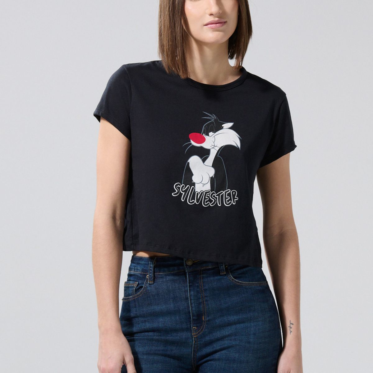 KOAJ - KOAJ Camiseta manga corta negra con arte de Looney Tunes Mujer
