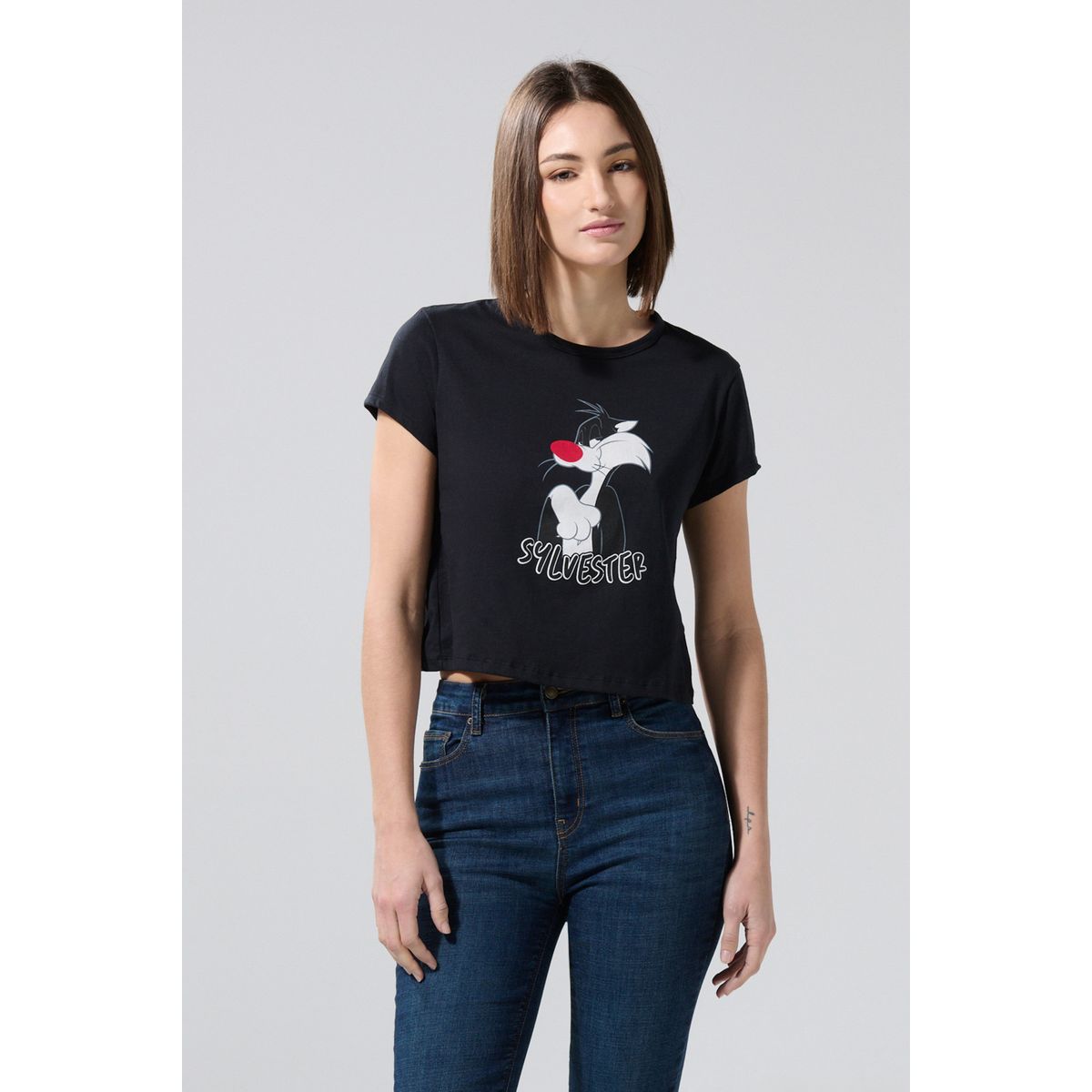 KOAJ - KOAJ Camiseta manga corta negra con arte de Looney Tunes Mujer