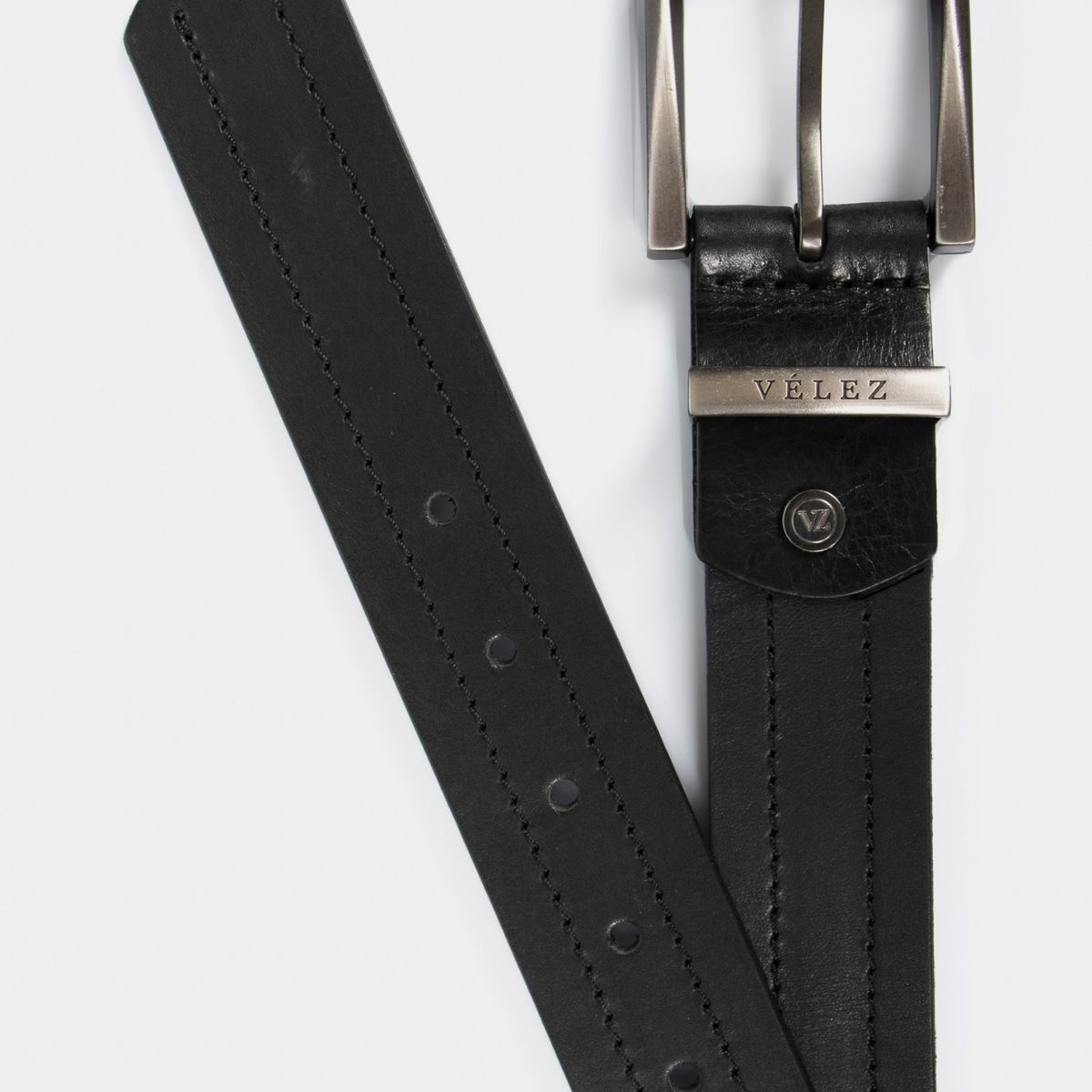 VELEZ - Vélez Cinturón Unifaz Coraje Cuero Hombre Pasador Metálico Negro