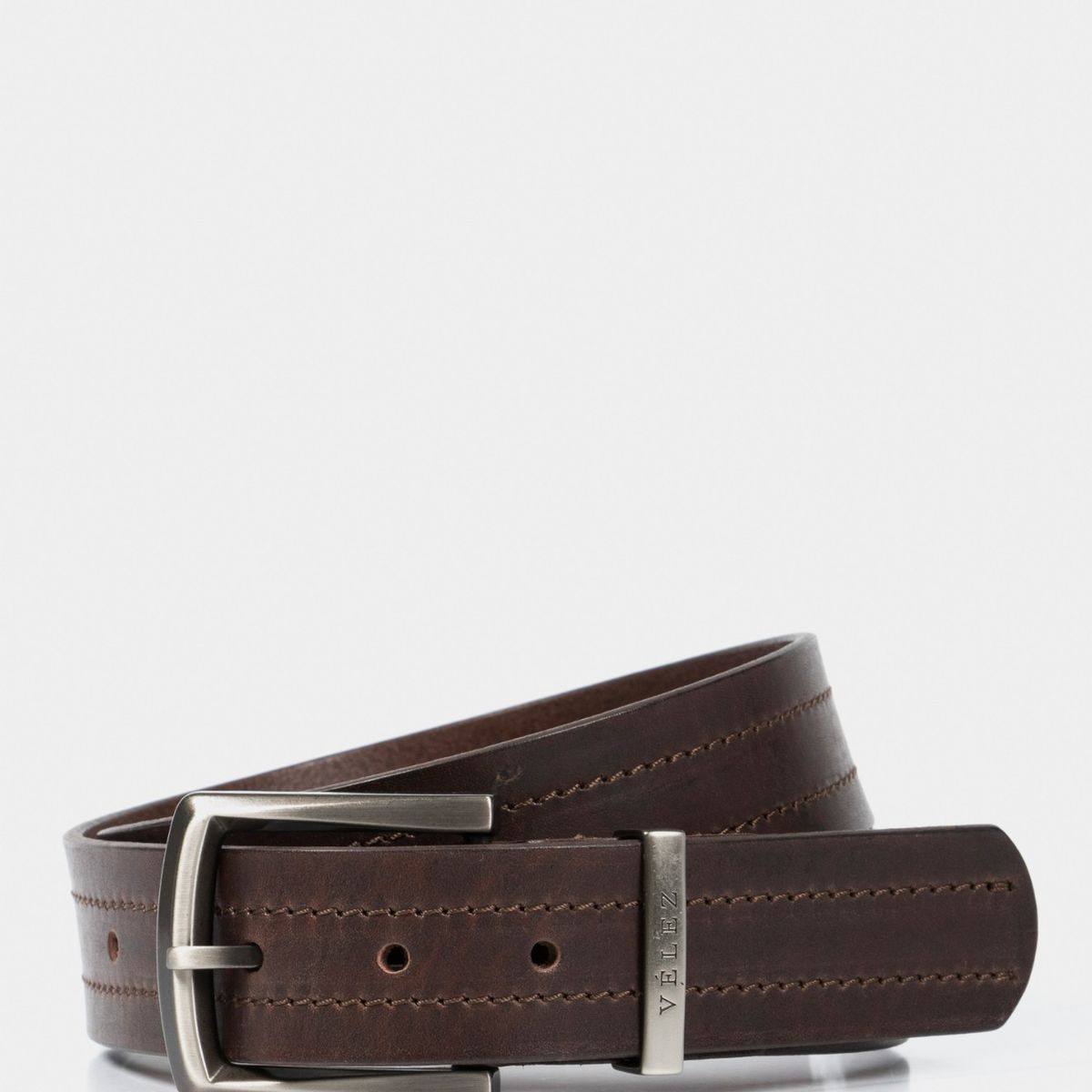 VELEZ - Vélez Cinturón Unifaz Coraje Cuero Hombre Pasador Metálico Cafe