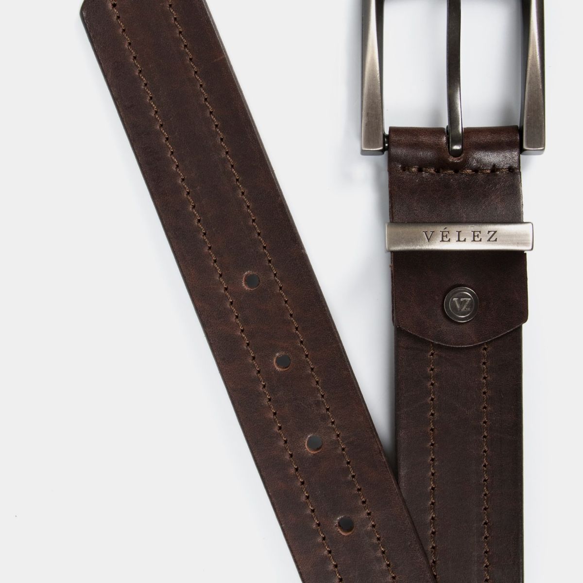 VELEZ - Vélez Cinturón Unifaz Coraje Cuero Hombre Pasador Metálico Cafe