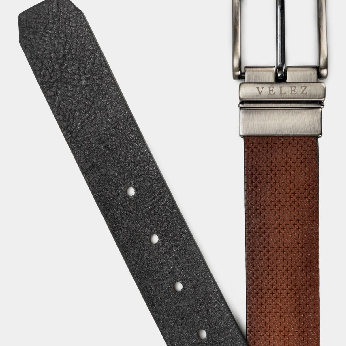 VELEZ - Vélez Cinturón Doble Faz Cruz Cuero Hombre Hebilla Vintage Brandy