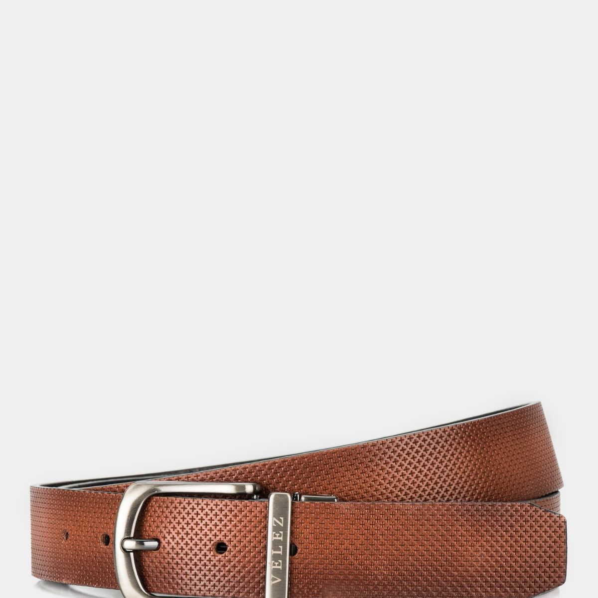 VELEZ - Vélez Cinturón Doble Faz Cruz Cuero Hombre Hebilla Vintage Brandy