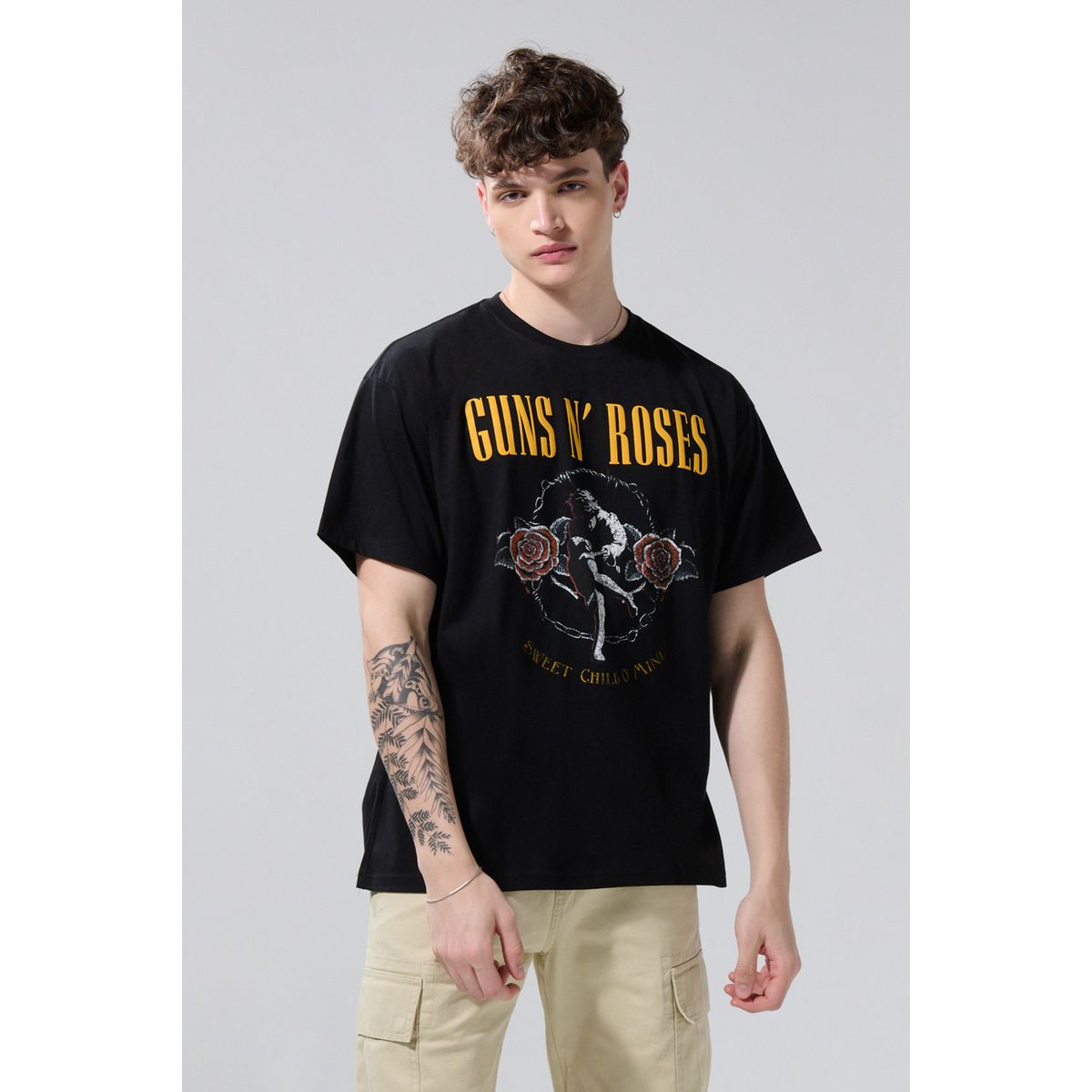 KOAJ - KOAJ Camiseta oversize negro de Guns & Roses manga corta Hombre