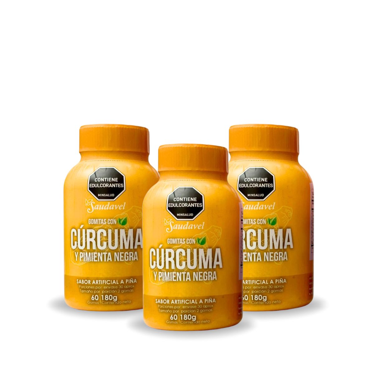SAUDAVEL - Gomitas Funcionales Saudavel con Cúrcuma y Pimienta Negra x 3