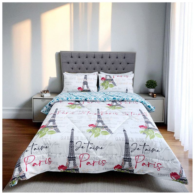HOGARETO - Edredón Doble Faz Paris Cama Doble 140x190cm