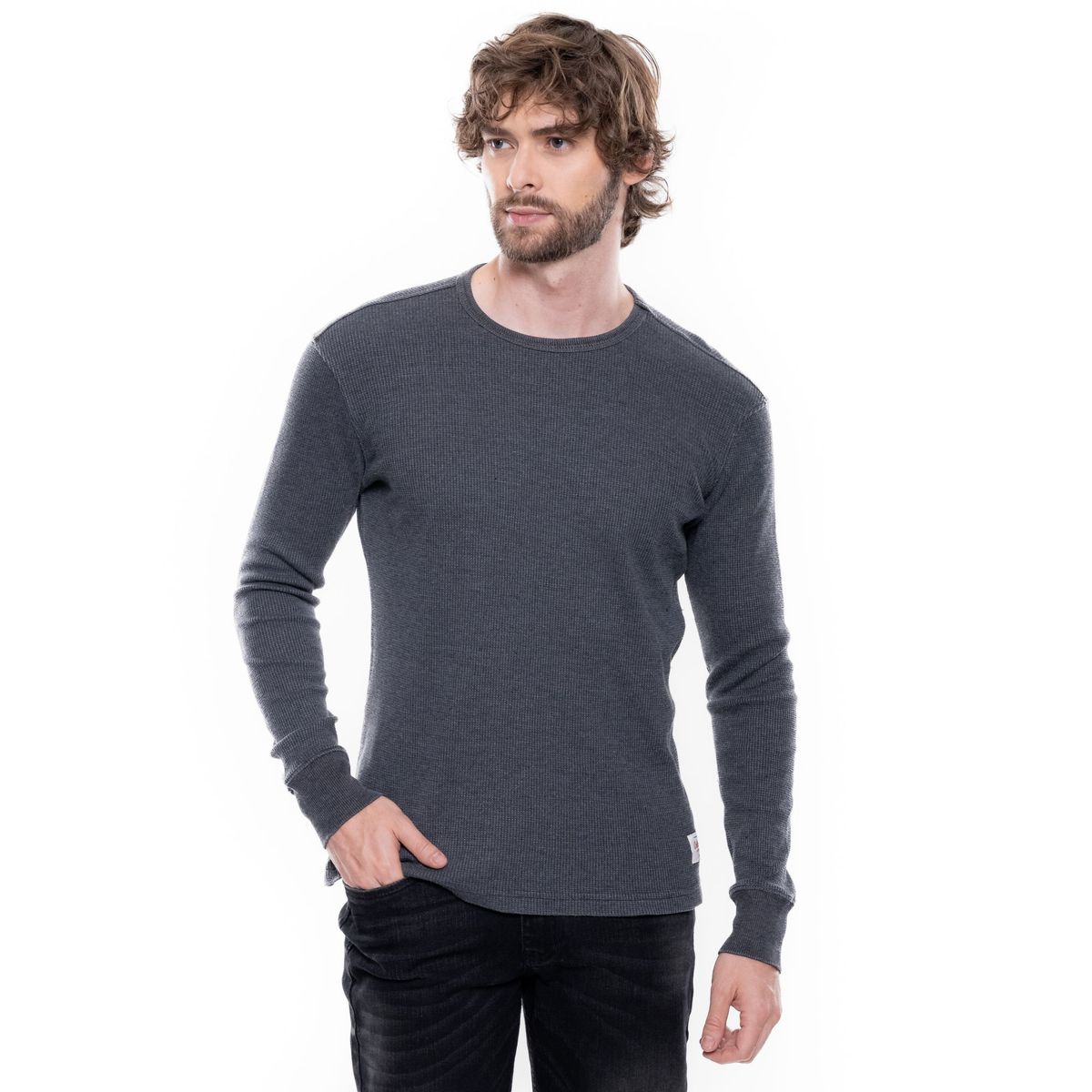 COLOR BLUE - Camiseta Manga Larga En Tela Galleta