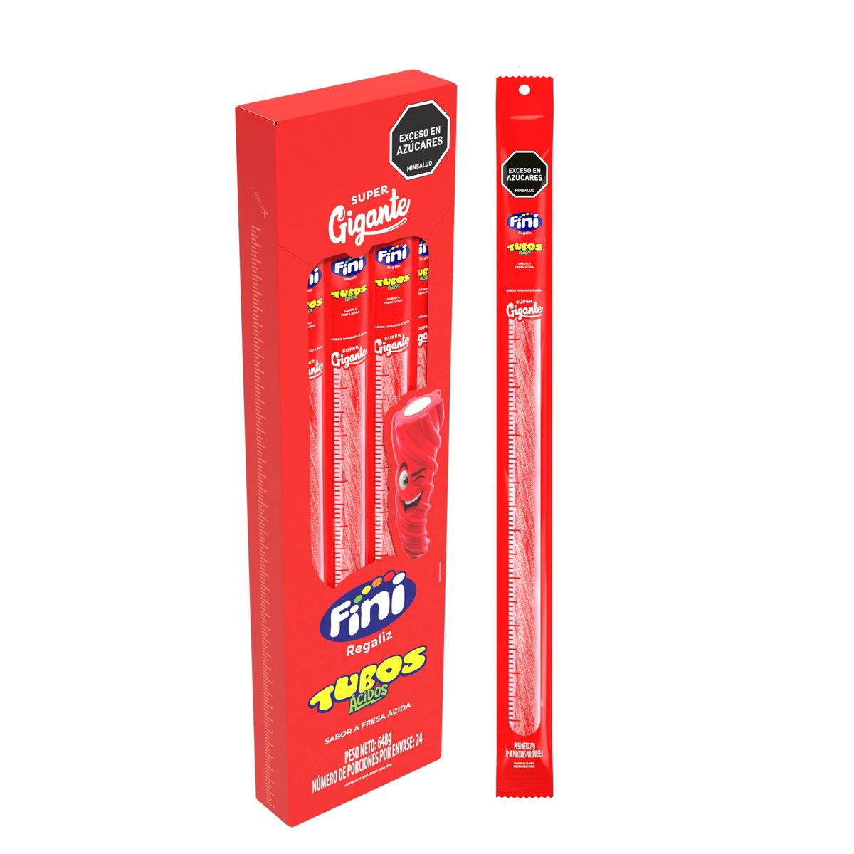 FINI - Dulces Gomas Tubo Fini Gigante Fresa Acida X24unds