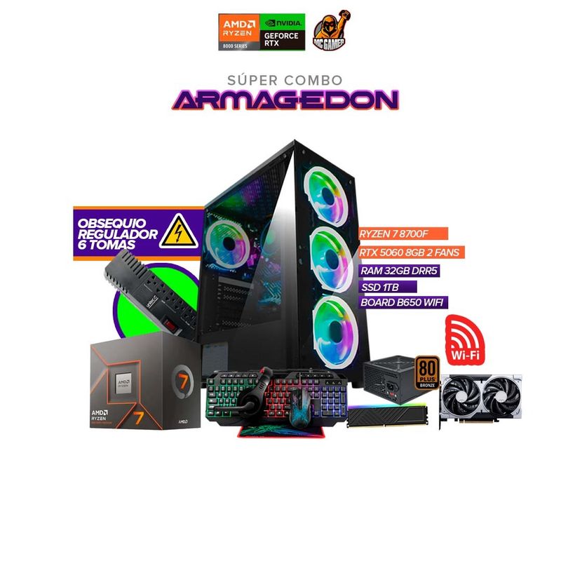AMD - Torre Gamer Ryzen 7 8700F / RAM 32GB / SSD 1TB / Board B650 WIFI /  RTX 5060 8GB