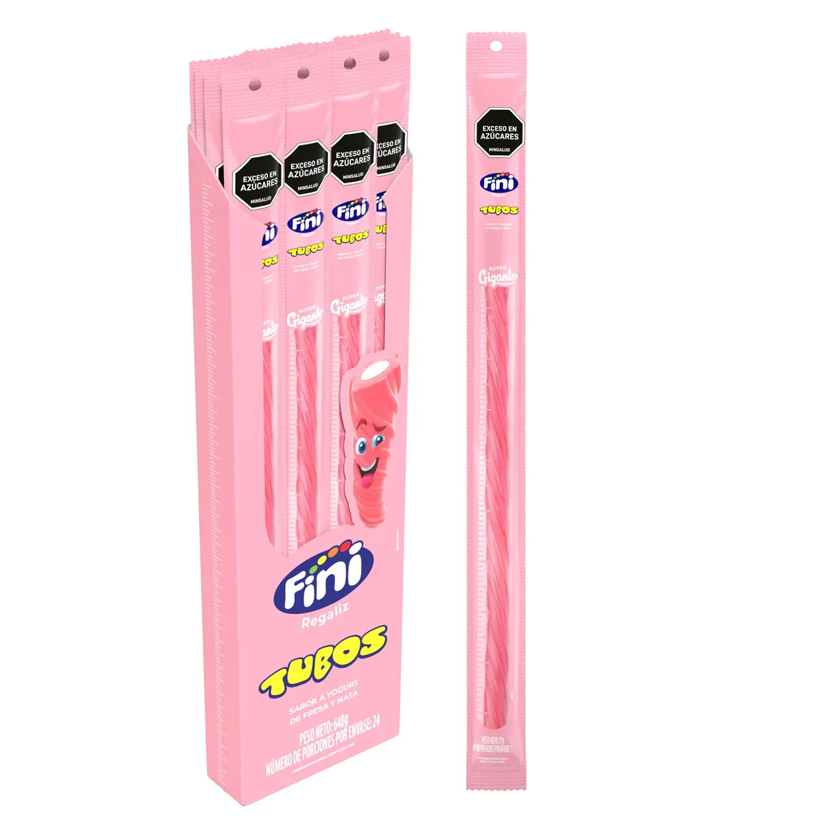 FINI - Dulces Gomas Tubo Fini Gigante Yogourt Fresa Y Nata X24unds