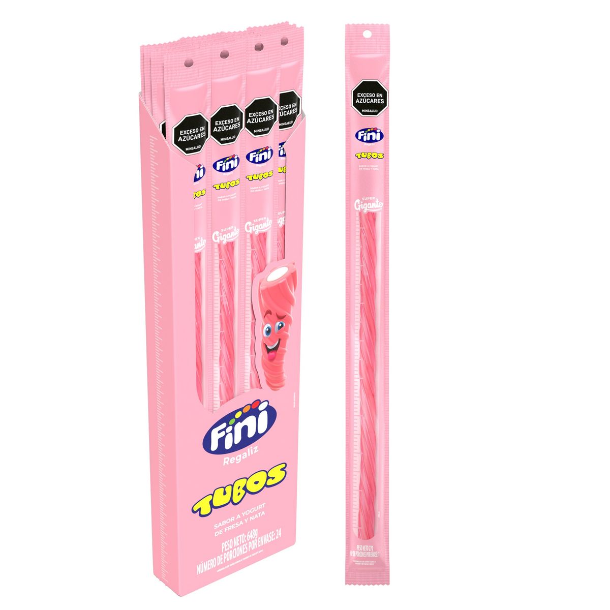 FINI - Dulces Gomas Tubo Fini Gigante Yogourt Fresa Y Nata X24unds