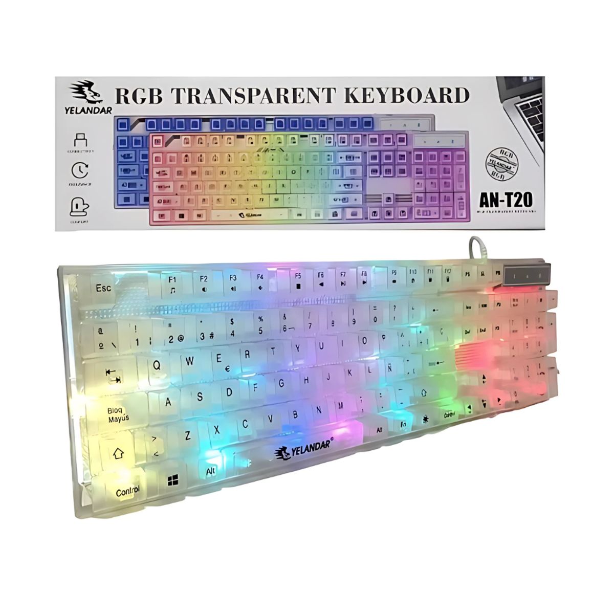 GENERICO - Teclado Mecánico RGB Transparente T20  Diseño Gamer Profesional