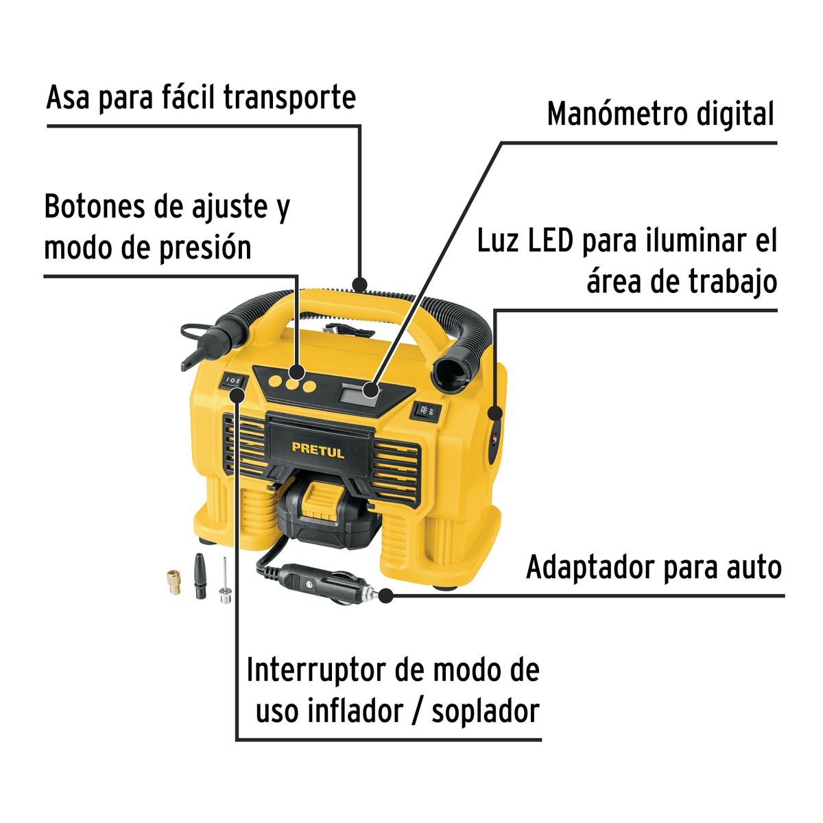 PRETUL - Inflador/soplador para auto, 20V, 1 batería 2Ah, PRETUL