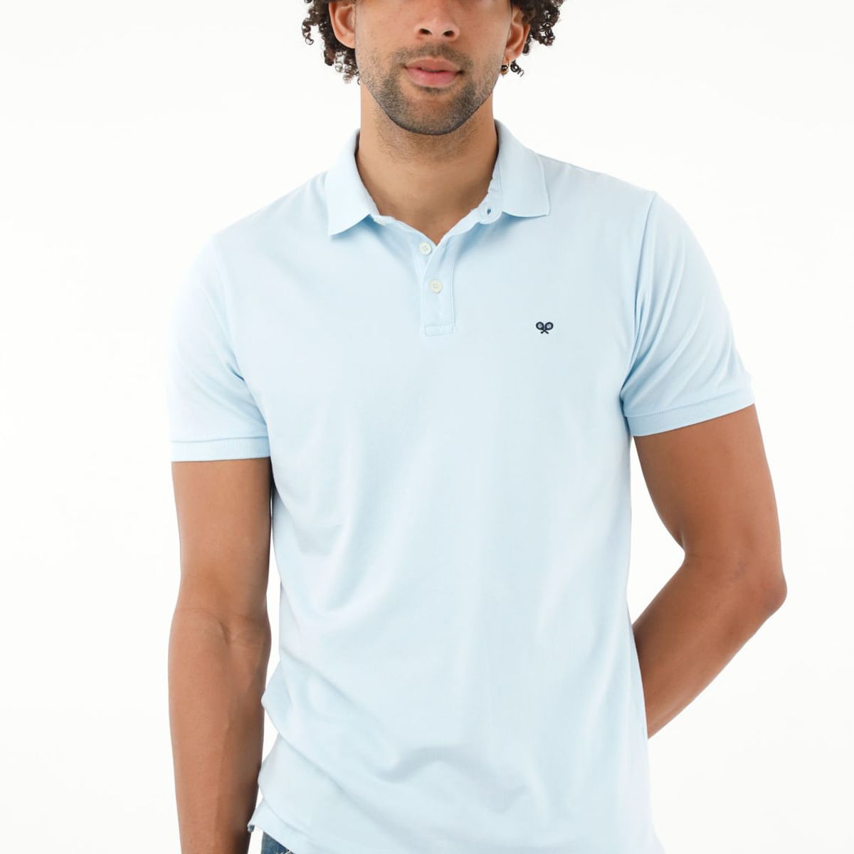 TENNIS - Polo azul con raqueta bordada para hombre