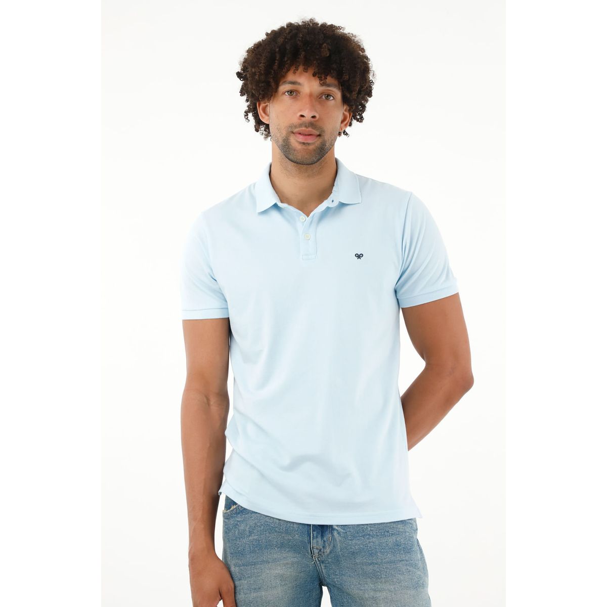 TENNIS - Polo azul con raqueta bordada para hombre