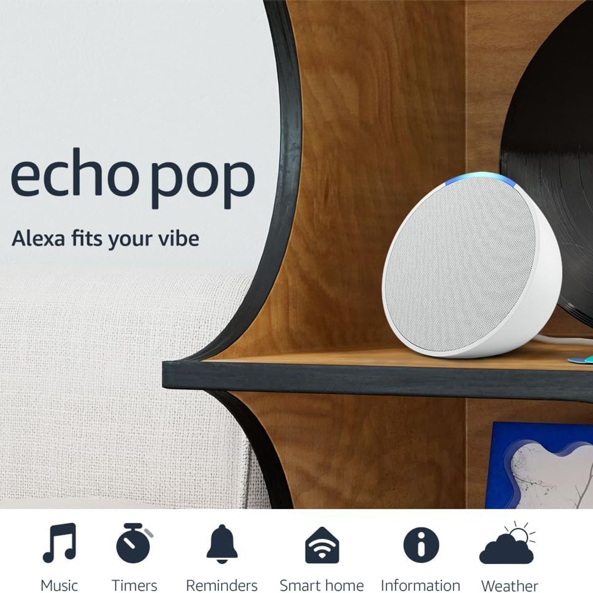 AMAZON - Echo Pop Amazon Parlante Inteligente Alexa color Blanco