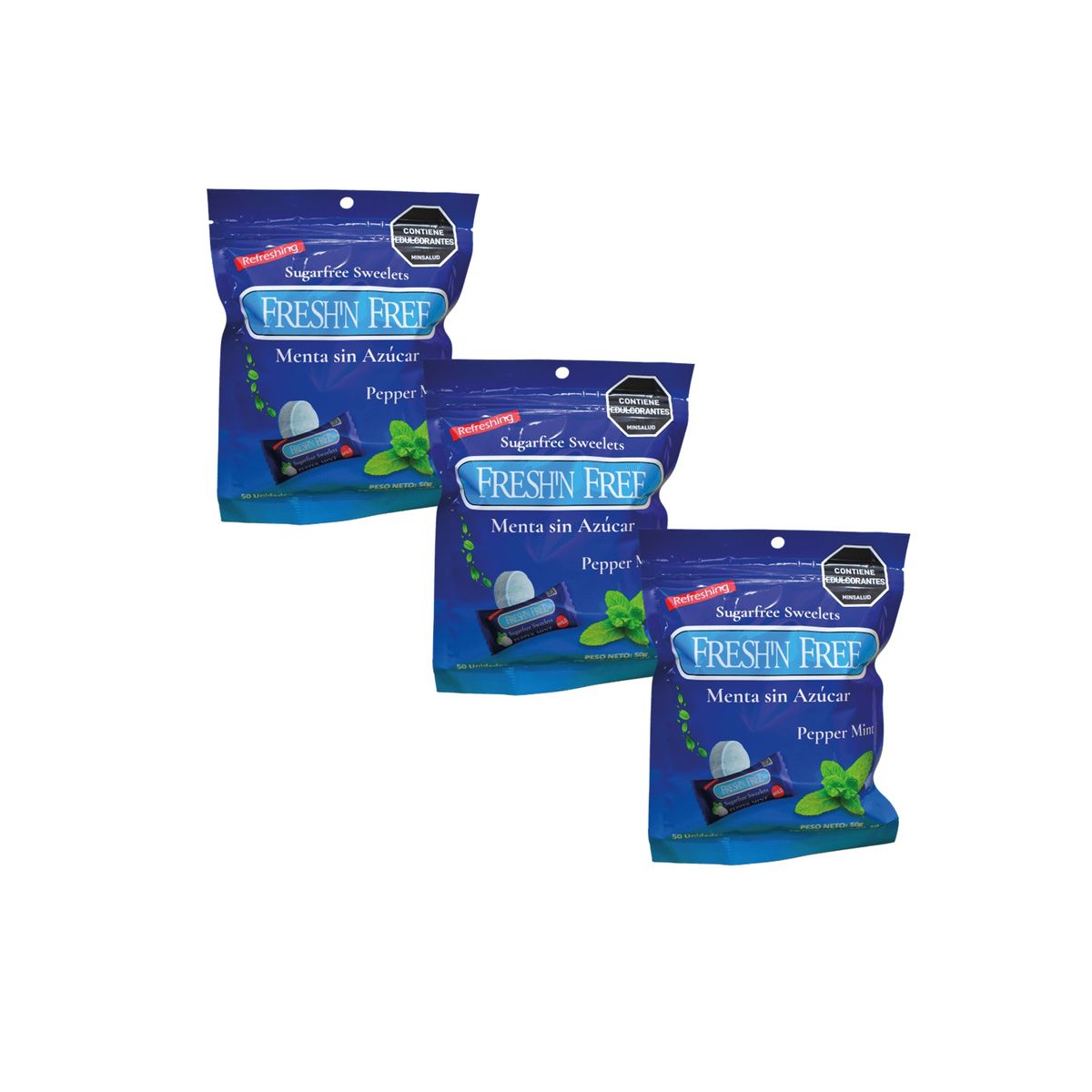 ADRO - Dulce Menta Fresh`n Free Azul Sin Azucar 3 Paq X50
