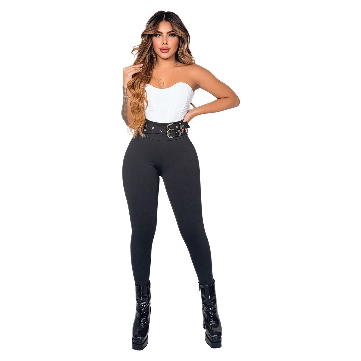 SYK - Leggins Pantalon Suplex Tiro Alto Cinturon Doble