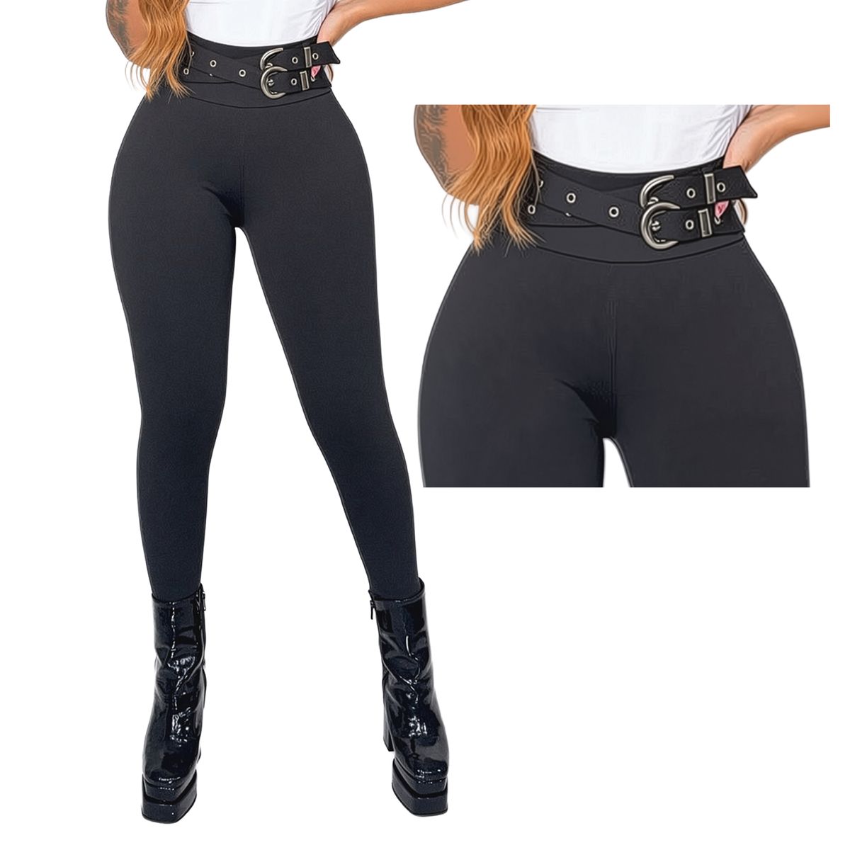 SYK - Leggins Pantalon Suplex Tiro Alto Cinturon Doble