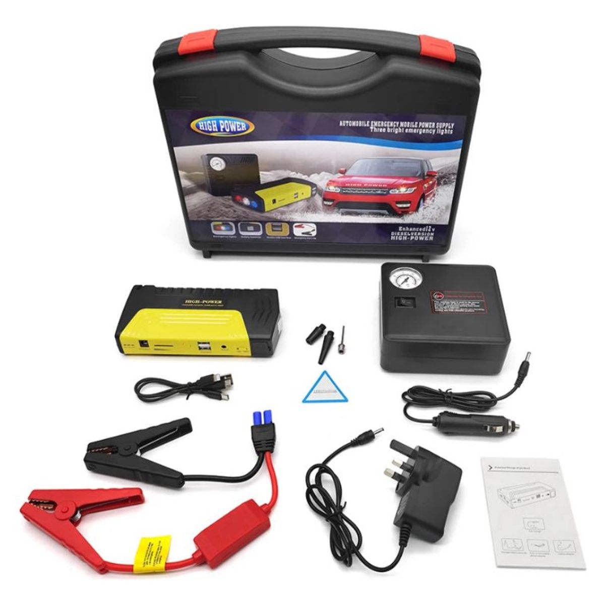 HIGHPOWER - Iniciador Batería Carro y Moto Arrancador Multifuncional Compresor 12v Kit