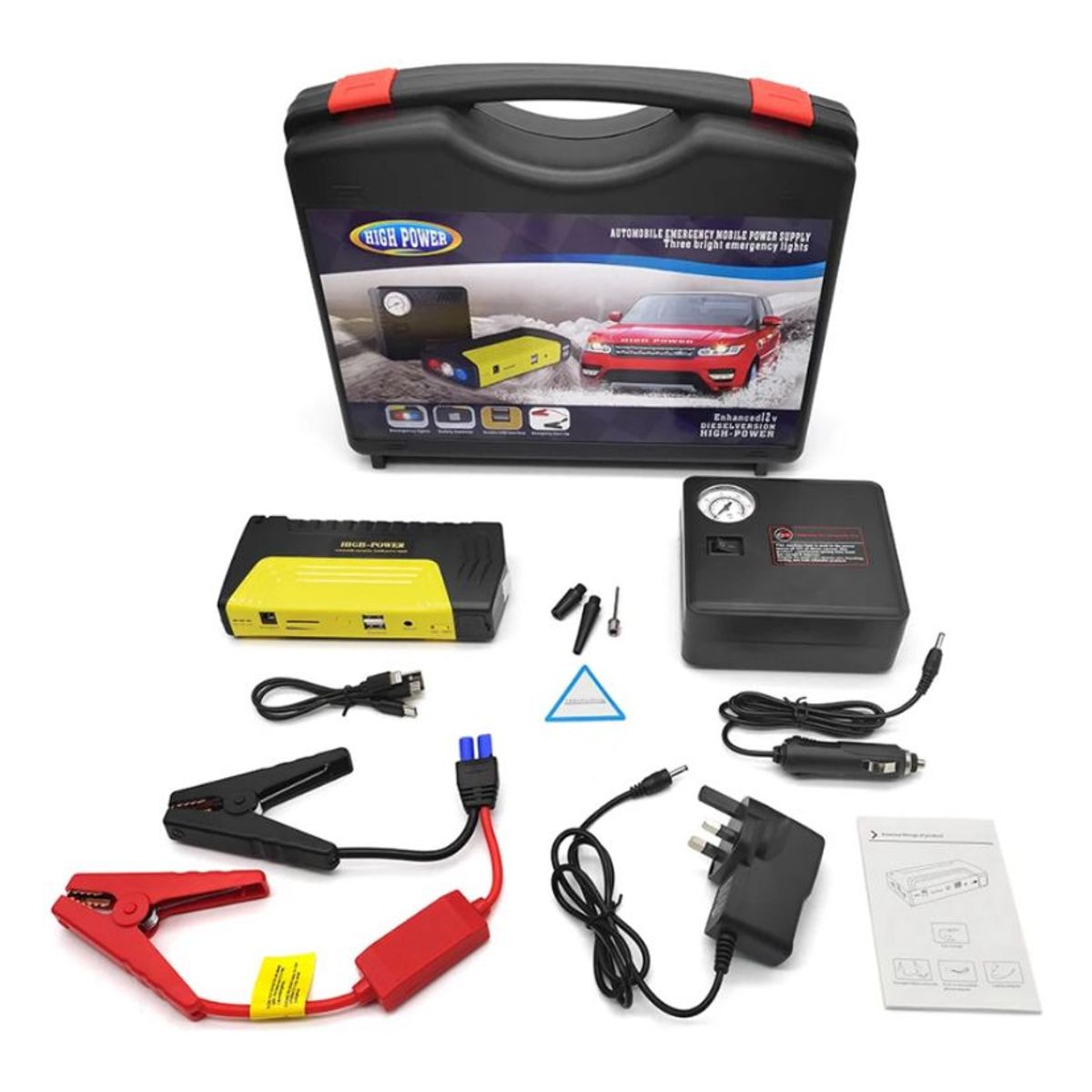 HIGHPOWER - Iniciador Batería Carro y Moto Arrancador Multifuncional Compresor 12v Kit