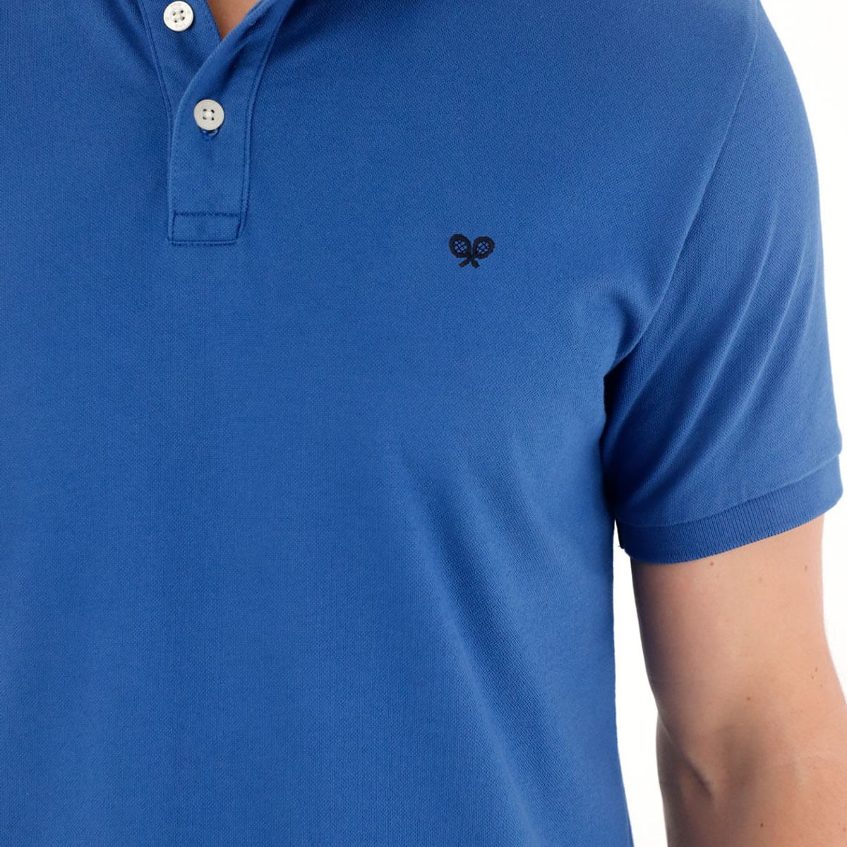 TENNIS - Polo en tela piqué licra azul para hombre