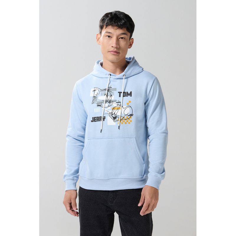 KOAJ - KOAJ Buzo con capota azul claro y estampado de Tom y Jerry Hombre
