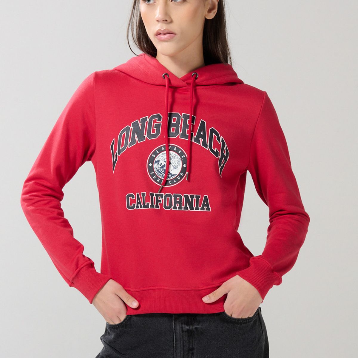 KOAJ - KOAJ Buzo rojo oscuro college con capota y cordón Mujer