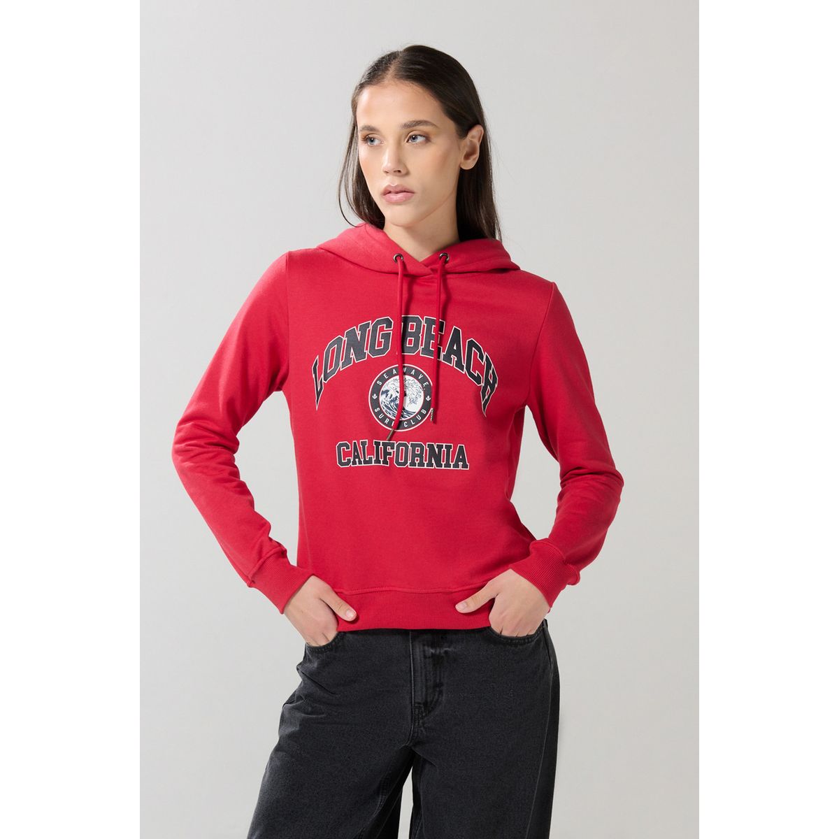 KOAJ - KOAJ Buzo rojo oscuro college con capota y cordón Mujer