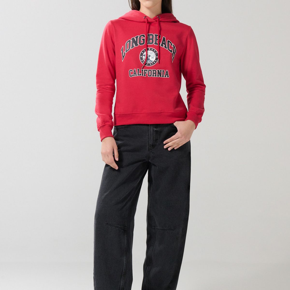 KOAJ - KOAJ Buzo rojo oscuro college con capota y cordón Mujer