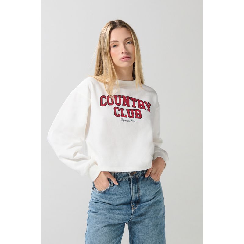 KOAJ - KOAJ Buzo crema claro crop top con texto college rojo Mujer