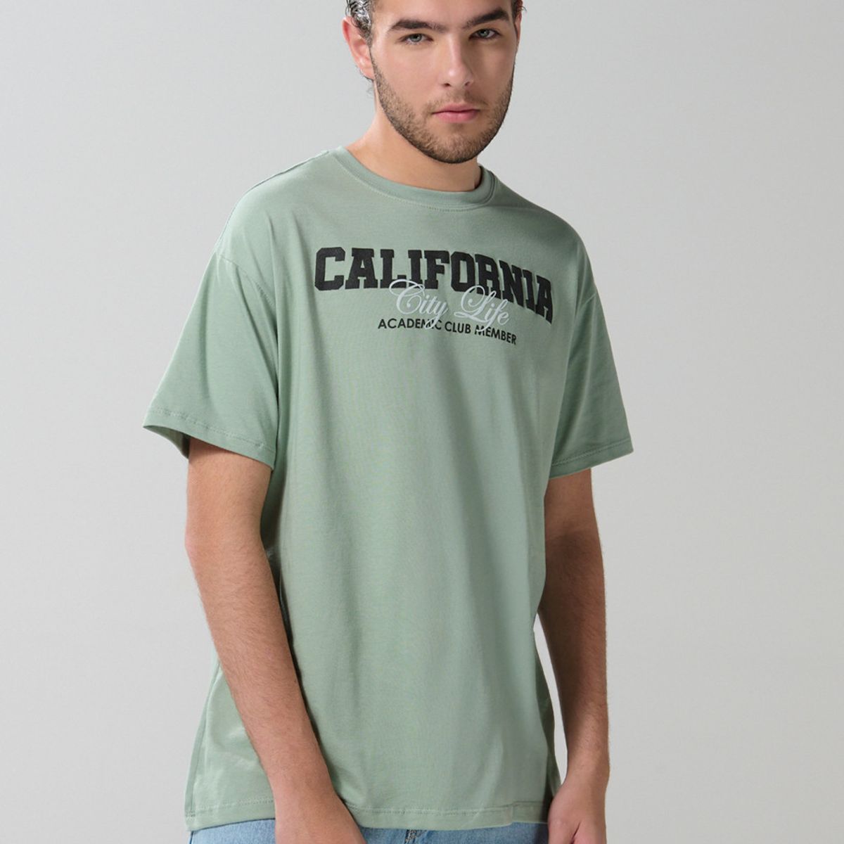 KOAJ - KOAJ Camiseta verde clara college en algodón con manga corta Hombre
