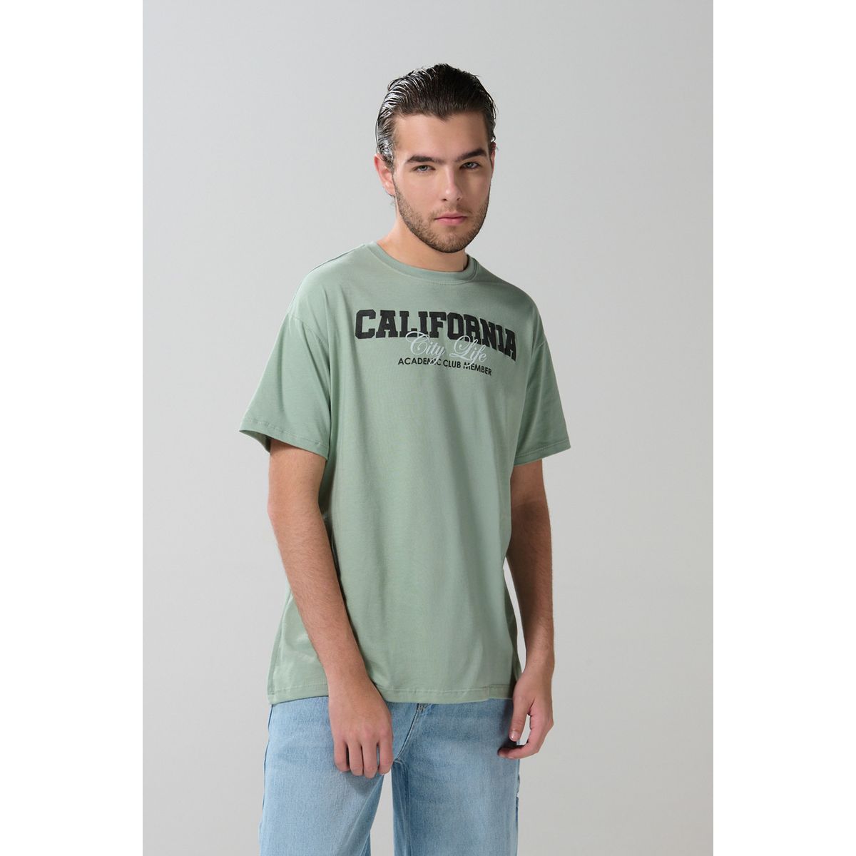 KOAJ - KOAJ Camiseta verde clara college en algodón con manga corta Hombre
