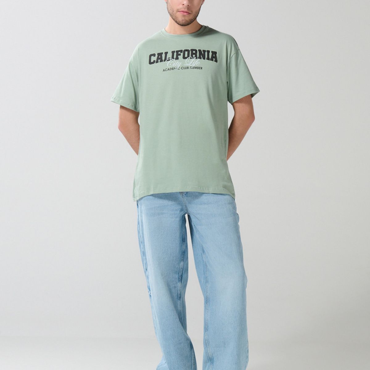 KOAJ - KOAJ Camiseta verde clara college en algodón con manga corta Hombre