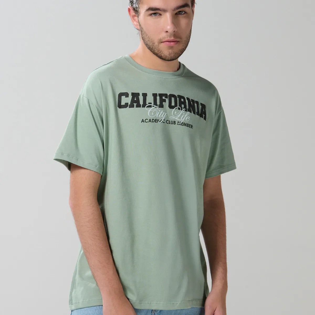 KOAJ - KOAJ Camiseta verde clara college en algodón con manga corta Hombre