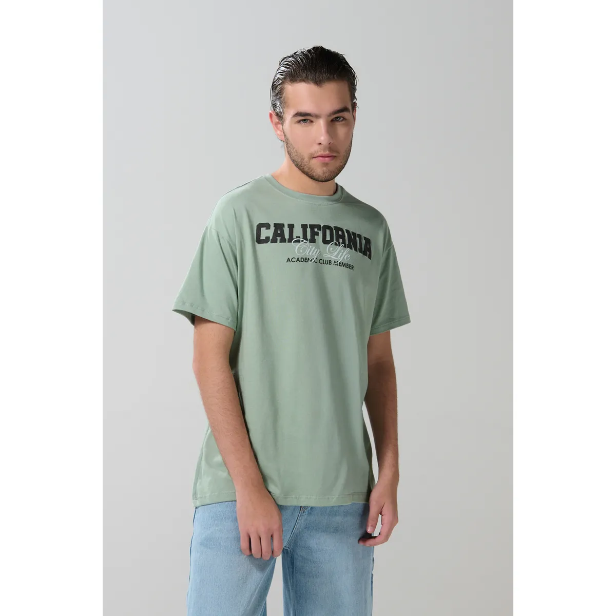 KOAJ - KOAJ Camiseta verde clara college en algodón con manga corta Hombre