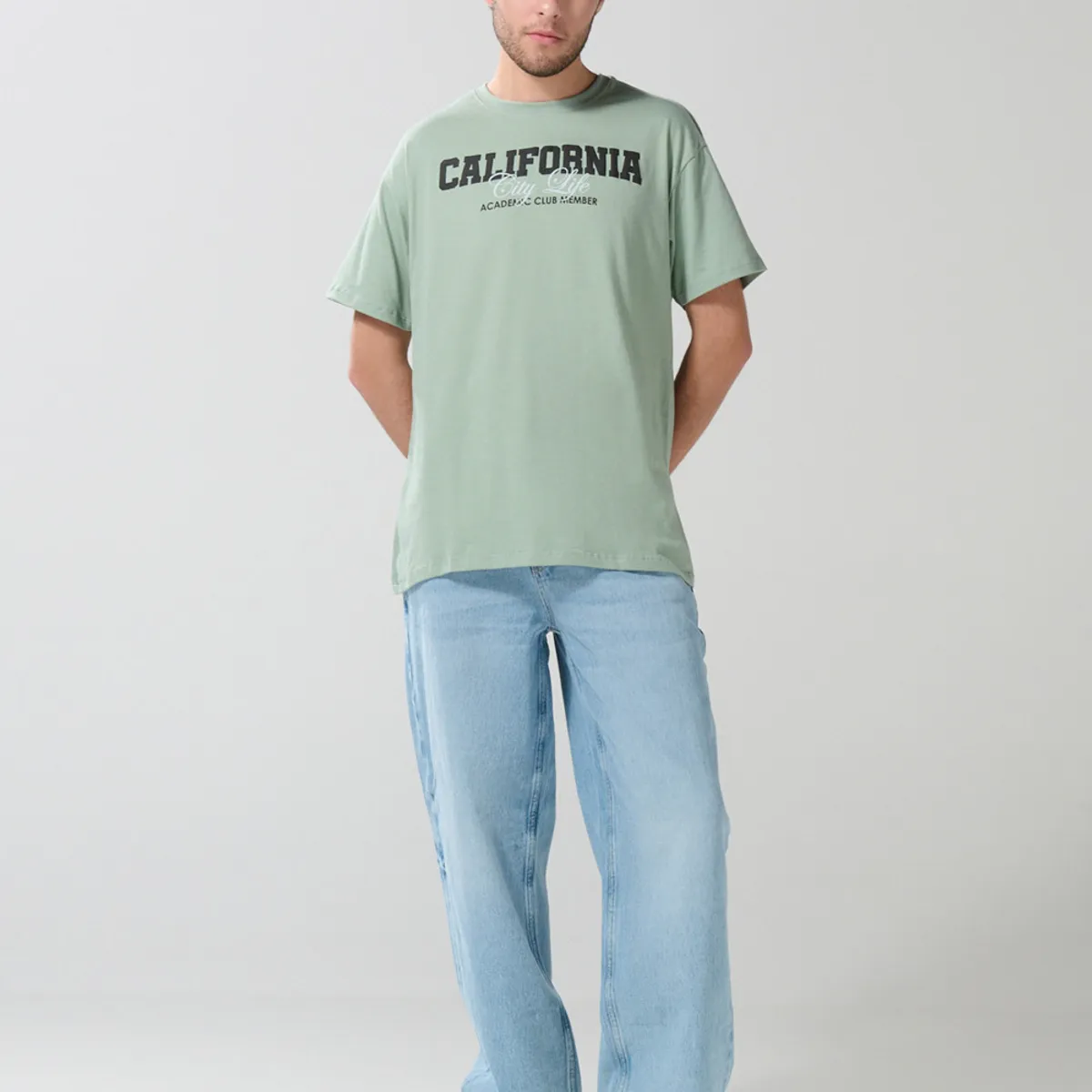 KOAJ - KOAJ Camiseta verde clara college en algodón con manga corta Hombre