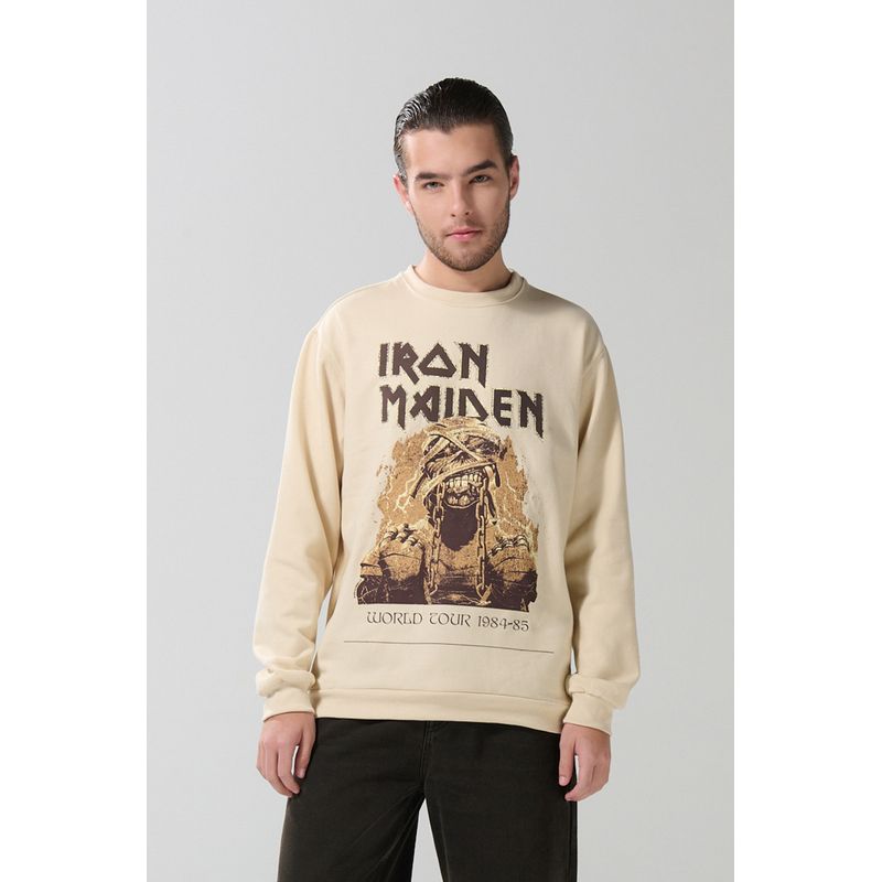 KOAJ - KOAJ Buzo kaki cuello redondo con estampado de Iron Maiden Hombre