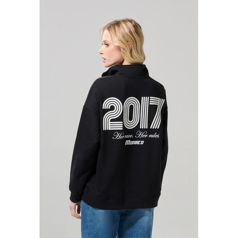 KOAJ - KOAJ Buzo negro college oversize con cuello sport y cremalle Mujer
