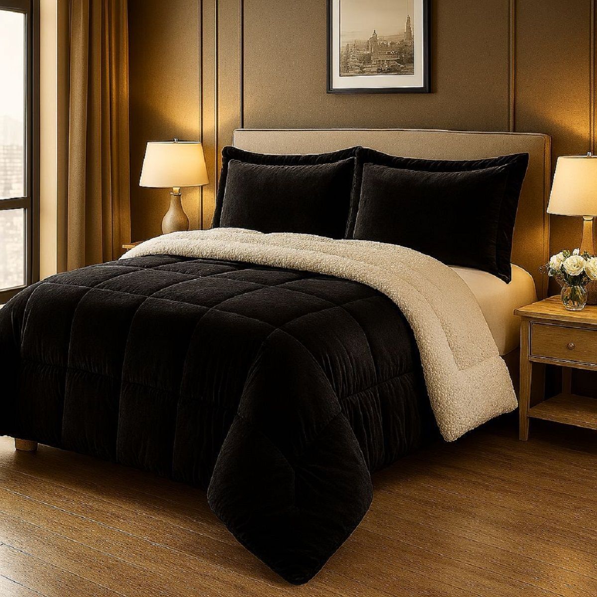 VOYPRE - Edredón Doble Faz de Lujo Piel de Durazno - Ovejero Tamaño Doble Negro