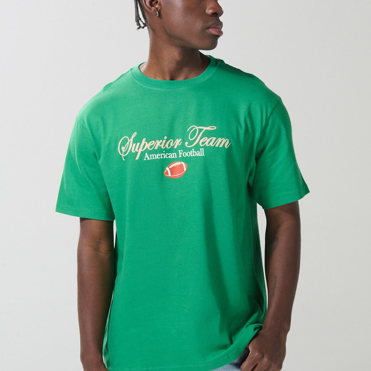 KOAJ - KOAJ Camiseta hombro rodado verde college con manga corta Hombre