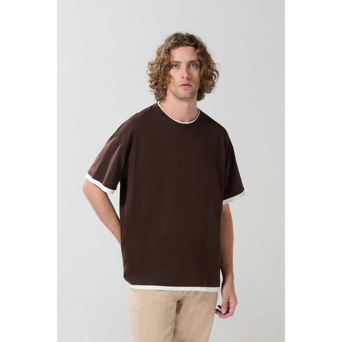 KOAJ - KOAJ Camiseta unicolor manga corta con contrastes oversize Hombre