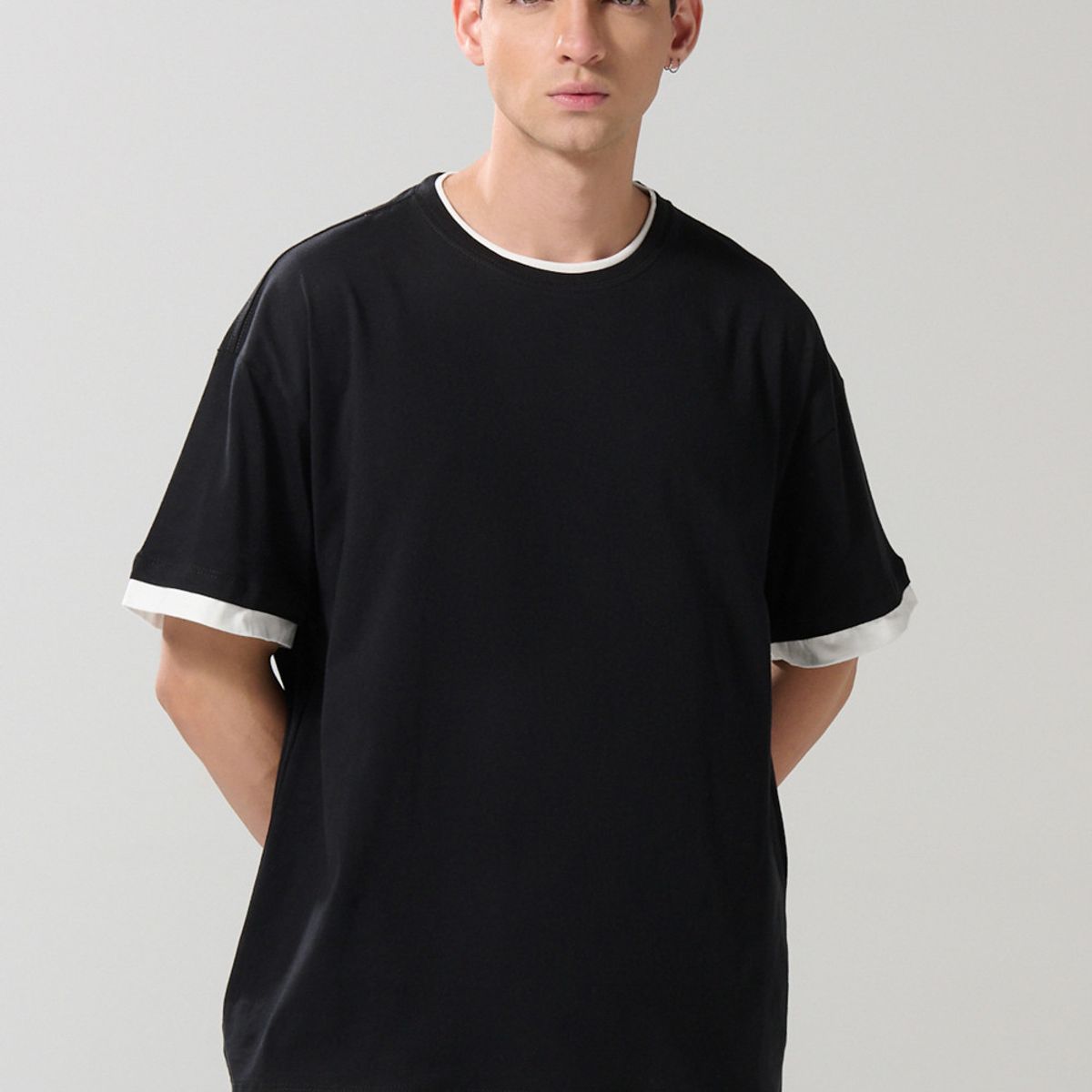 KOAJ - KOAJ Camiseta unicolor manga corta con contrastes oversize Hombre