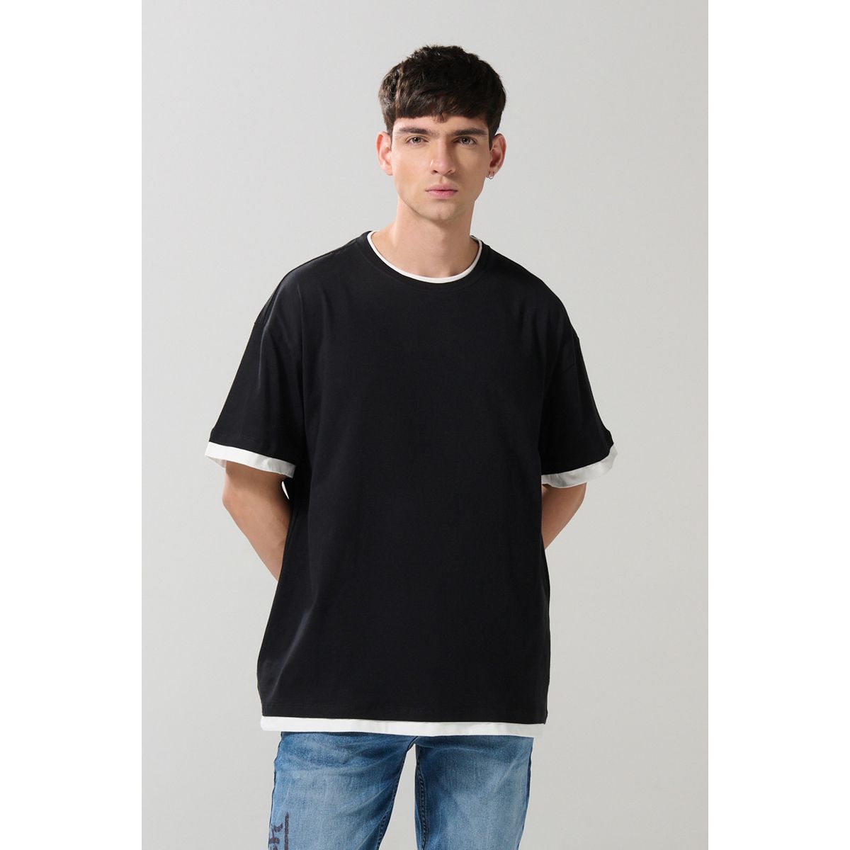 KOAJ - KOAJ Camiseta unicolor manga corta con contrastes oversize Hombre