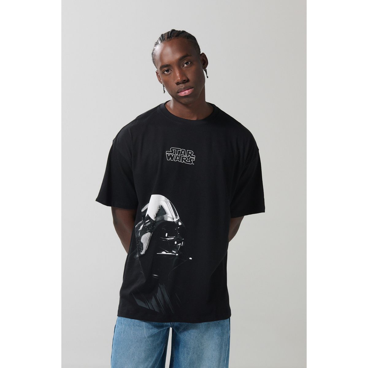 KOAJ - KOAJ Camiseta negra oversize manga corta con arte de Star Wa Hombre