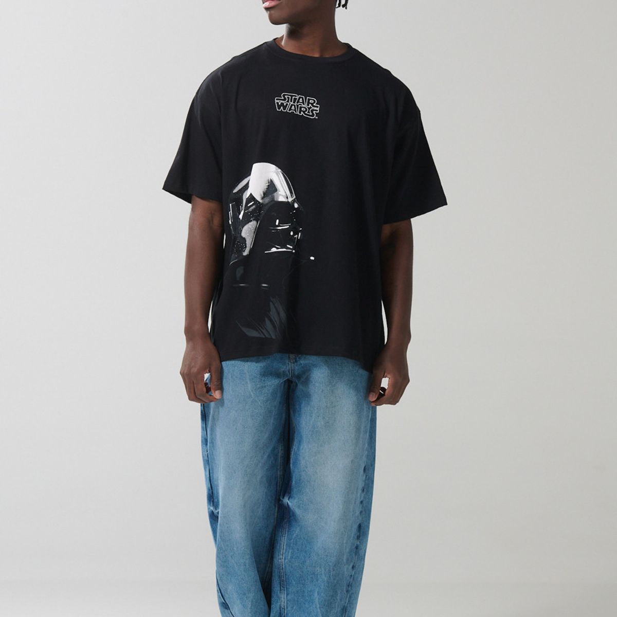 KOAJ - KOAJ Camiseta negra oversize manga corta con arte de Star Wa Hombre