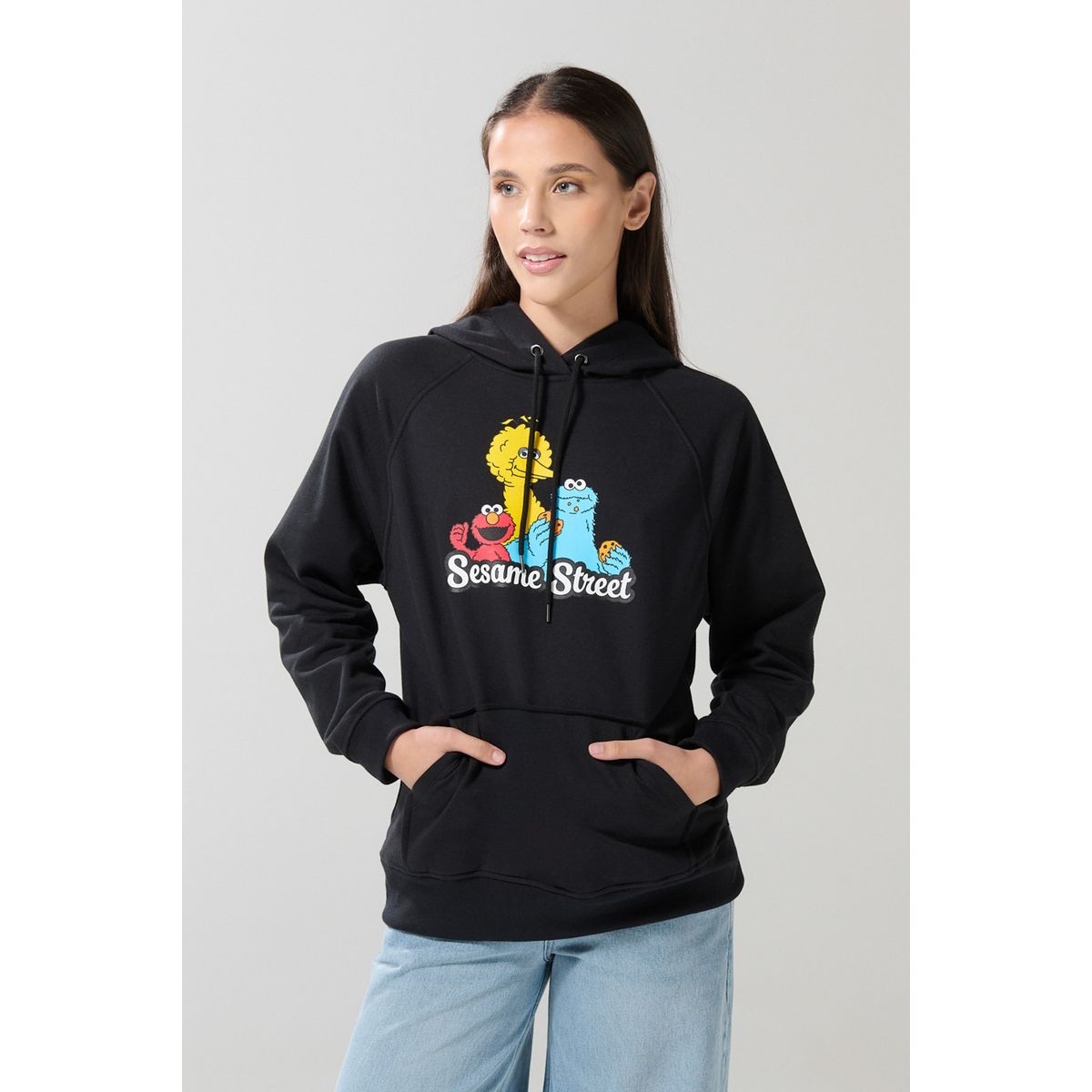 KOAJ - KOAJ Buzo de Plaza Sésamo negro con manga ranglan y capota Mujer