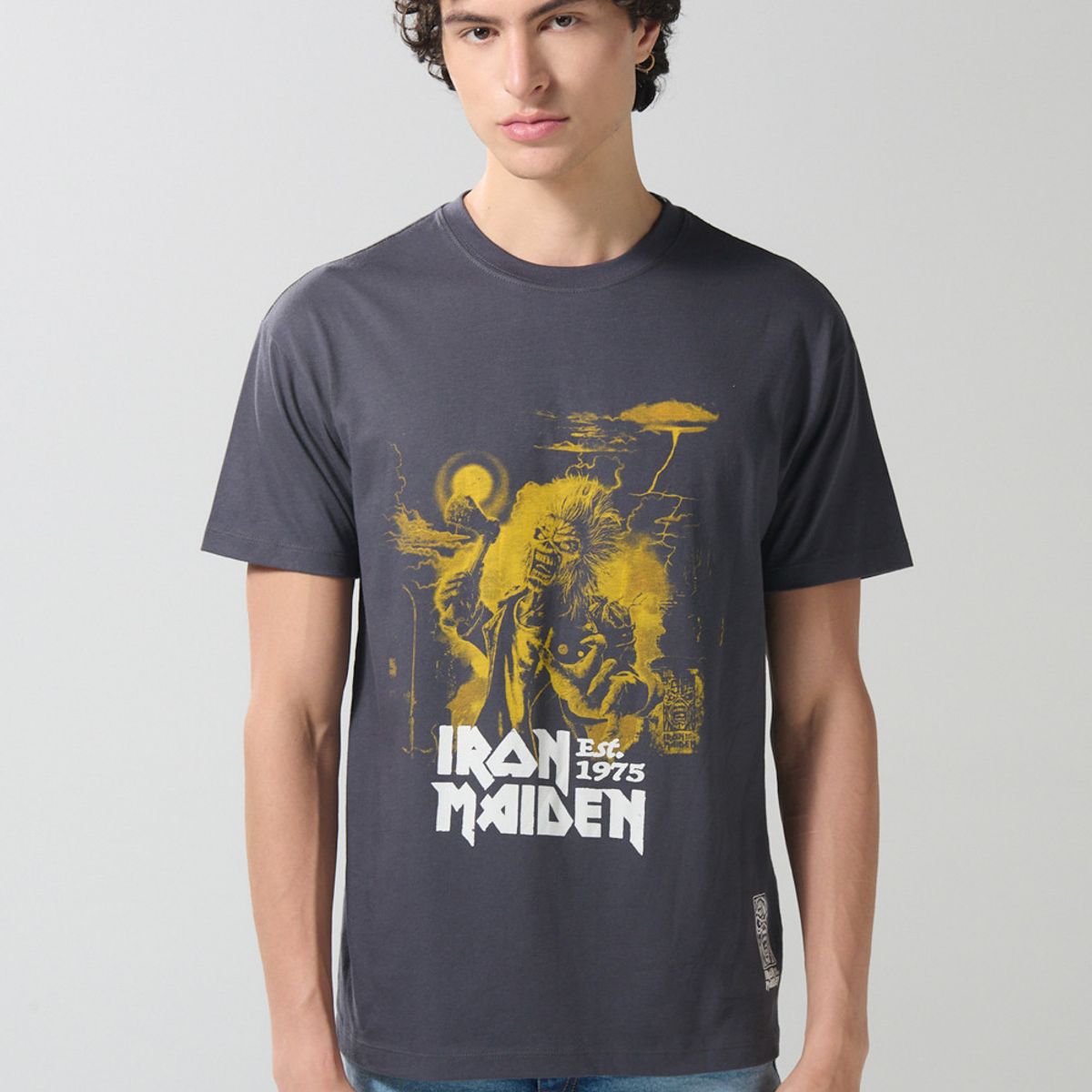 KOAJ - KOAJ Camiseta cuello redondo gris intensa de Iron Maiden Hombre