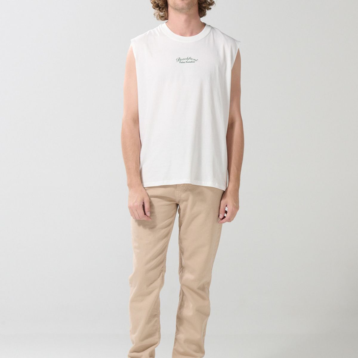 KOAJ - KOAJ Camiseta manga sisa unicolor oversize con arte de playa Hombre